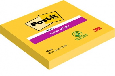 Öntapadó jegyzettömb, 76x76 mm, 90 lap, 3M POSTIT "Super Sticky", sárga